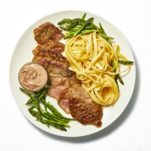 Steak Diane over Garlic Fettuccine