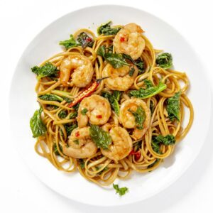 Spicy Drunken Noodle-Style Linguine with Shrimp